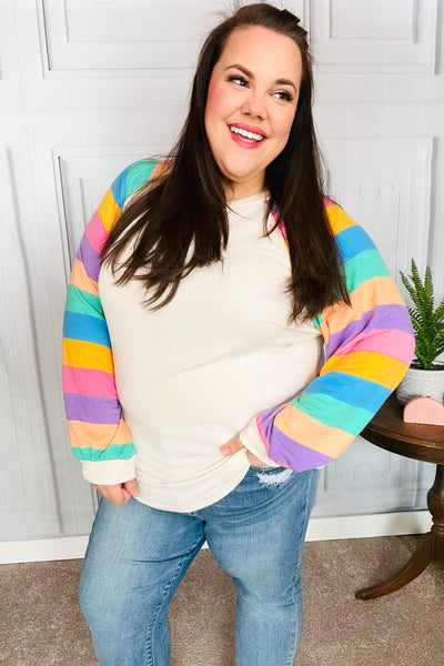 Explore More Collection - Rainbow Bubble Sleeve Terry Raglan Top