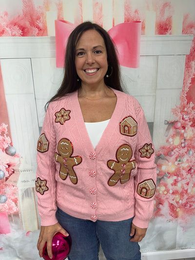 Rob - A Pink Gingerbread Man Cardigan