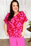 Explore More Collection - Tropical Trance Magenta Floral V Neck Woven Top