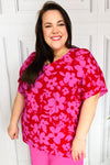 Explore More Collection - Tropical Trance Magenta Floral V Neck Woven Top