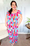 Explore More Collection - Scarlet & Aqua Geometric Print Wide Leg Jumpsuit