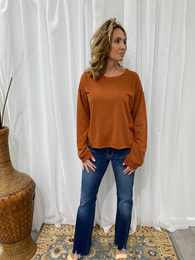 Mariah - A French Terry Knit Top with Raw Edge Detail