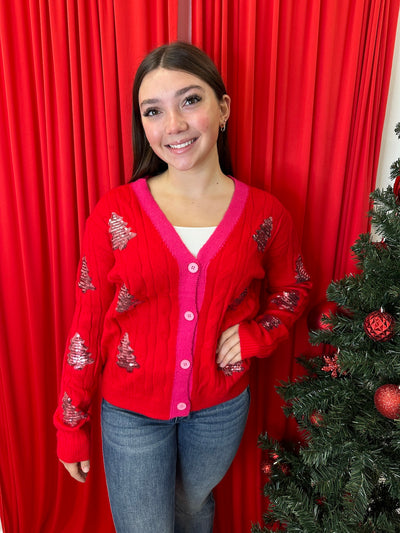 Rudolph - A Sequin Tree Cardigan