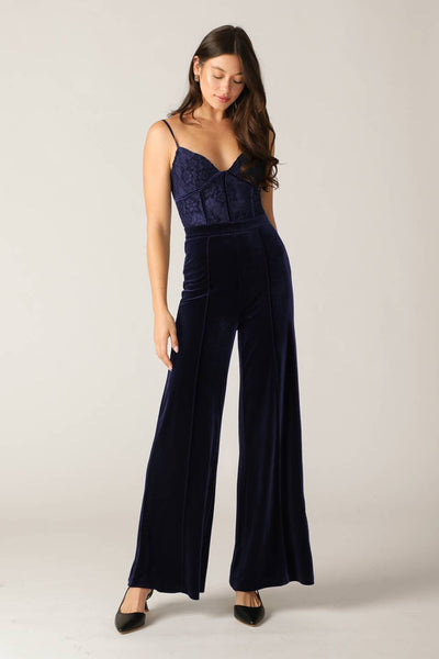 Explore More Collection - GLEAMING GLAM WOVEN LACE VELVET JUMPSUIT