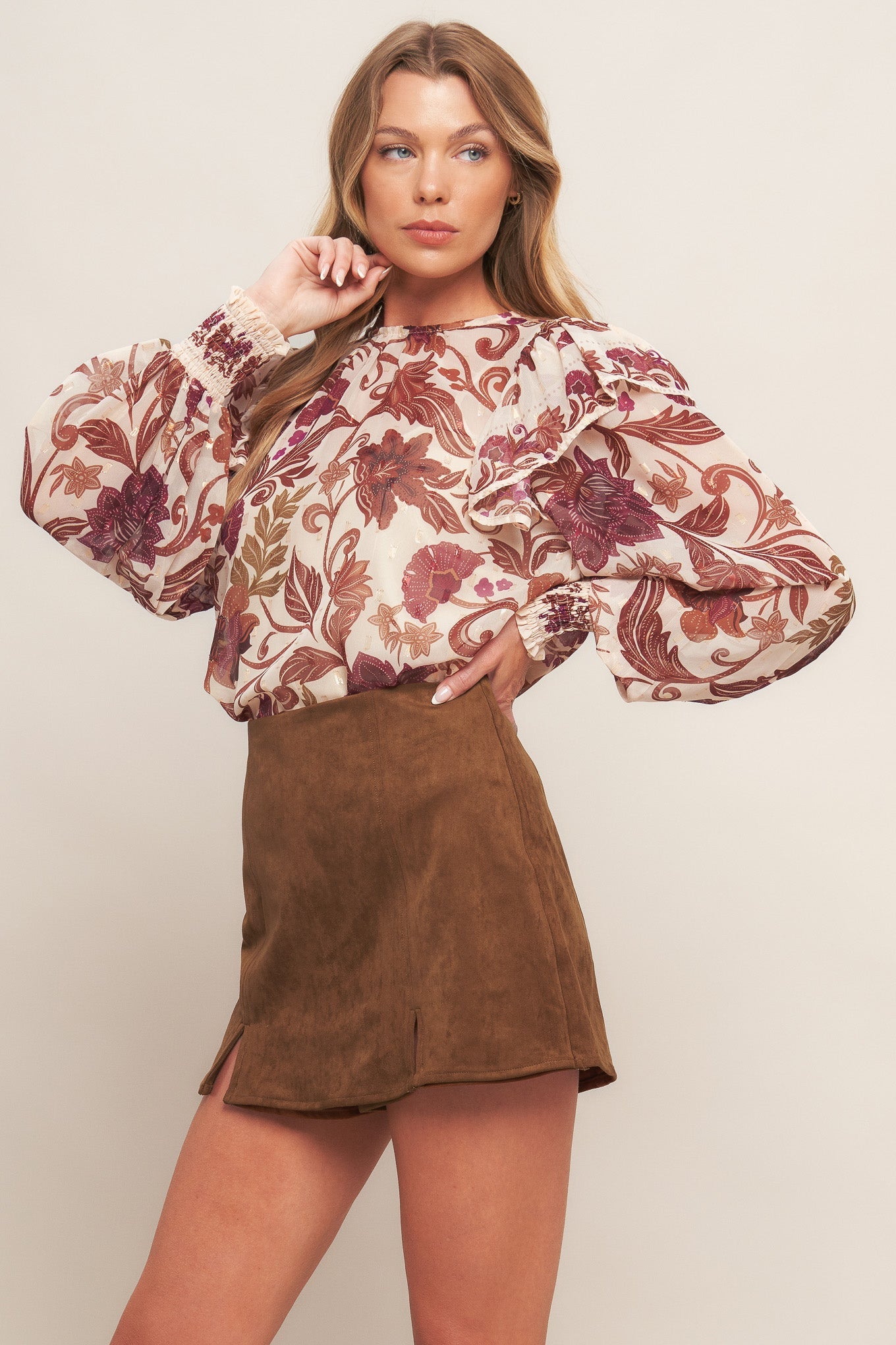 Explore More Collection - AUTUMN STARLET FAUX SUEDE SKORT
