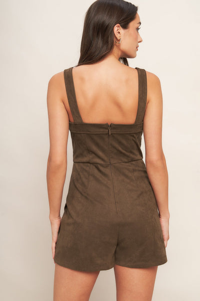 Explore More Collection - BROWN SUGAR GLOW FAUX SUEDE ROMPER