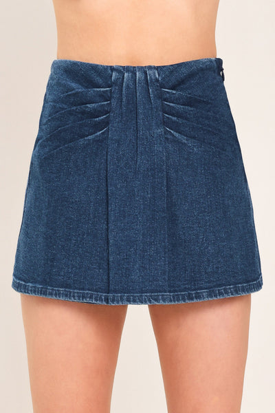 INDIGO RUCHING DENIM SKORT