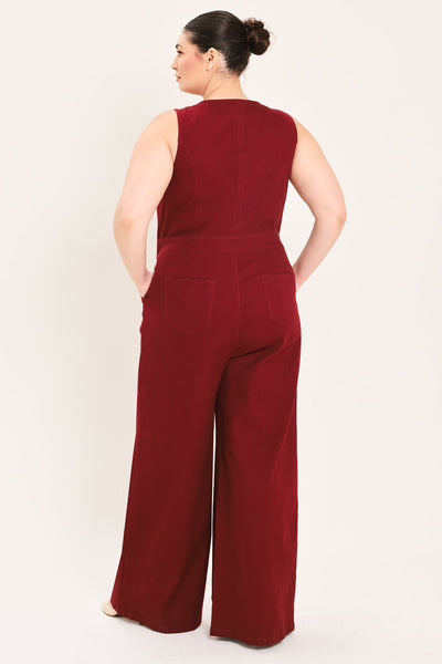 MERLOT CITY MUSE WOVEN TWILL JUMPSUIT