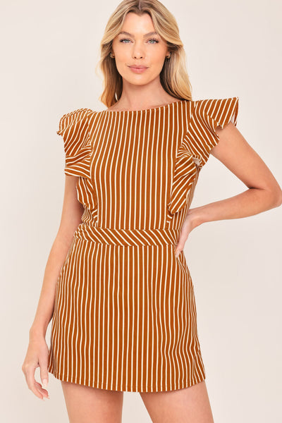 CINNAMON STRIPE WOVEN SKORT ROMPER