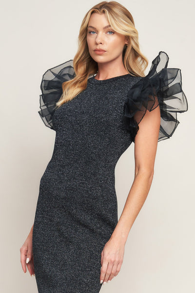 Explore More Collection - VOLUMINOUS POWER METALLIC MIDI DRESS