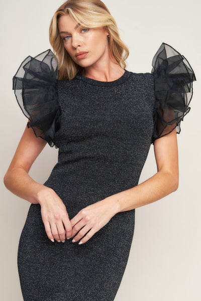 Explore More Collection - VOLUMINOUS POWER METALLIC MIDI DRESS