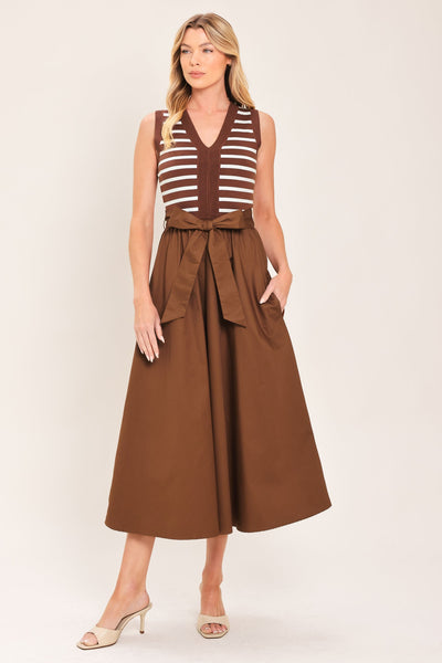 ESPRESSO SAILOR SWEATER WOVEN MIDI DRESS