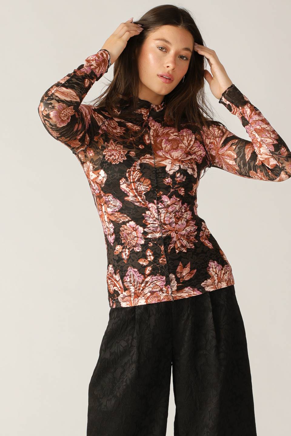 Explore More Collection - FIRESIDE CHATS STRETCH LACE TOP