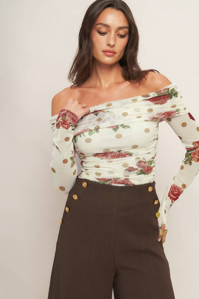 Explore More Collection - CREAM & BLOOM DELIGHT POWER MESH TOP