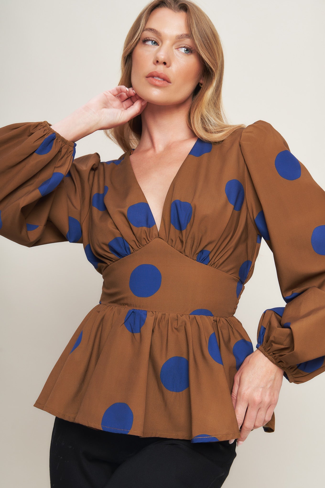 Explore More Collection - BLUE MOON DOTS WOVEN TOP