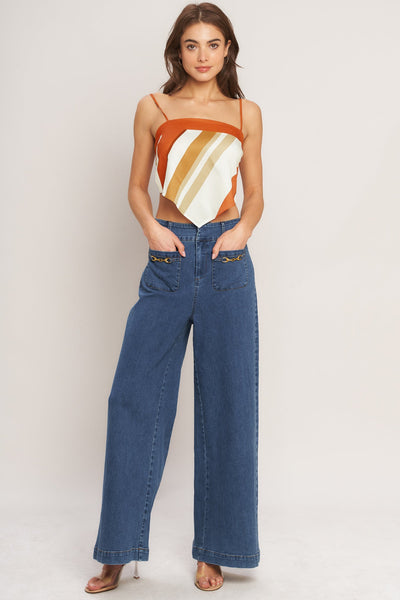 GOLDEN HORIZON WOVEN SCARF TOP