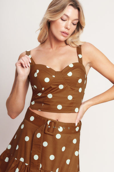 BROWN SUGAR DOT WOVEN BUSTIER TOP - TOP ONLY