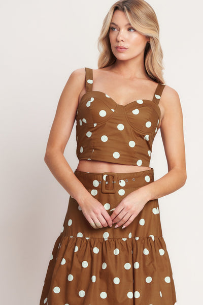 BROWN SUGAR DOT WOVEN BUSTIER TOP - TOP ONLY