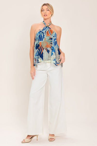 BLUE LAGOON WOVEN HALTER TOP
