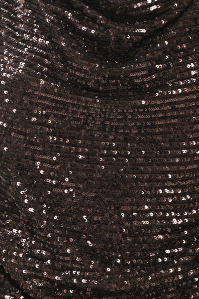 BRONZE GLOW BROWN SEQUIN COWL-NECK DOLMAN TOP