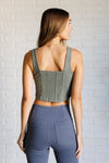 Explore More Collection - It's All About the Balance Twill Square Neck Crop Top in Dusty Olive