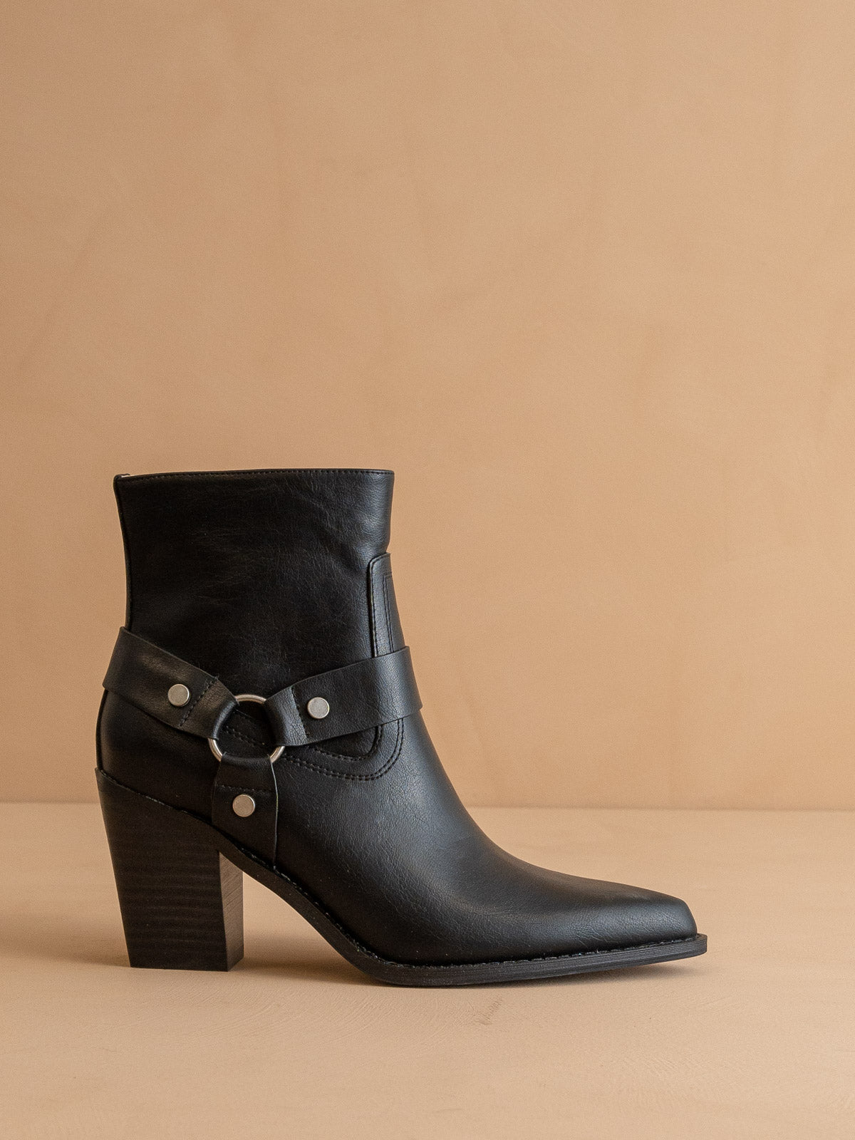 Explore More Collection - The Jackson | Black Pointed Toe Moto Bootie