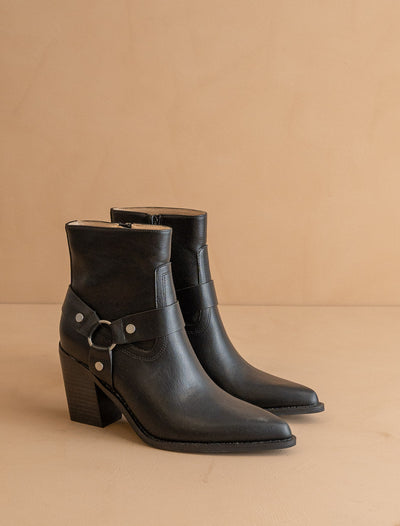 Explore More Collection - The Jackson | Black Pointed Toe Moto Bootie