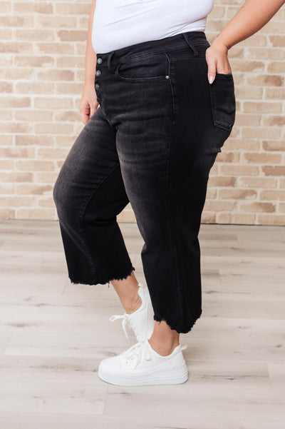 Explore More Collection - Ryan High Rise Button Fly Wide Leg Crop Jeans