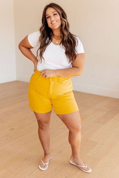 Explore More Collection - Jenna High Rise Control Top Cuffed Shorts in Yellow