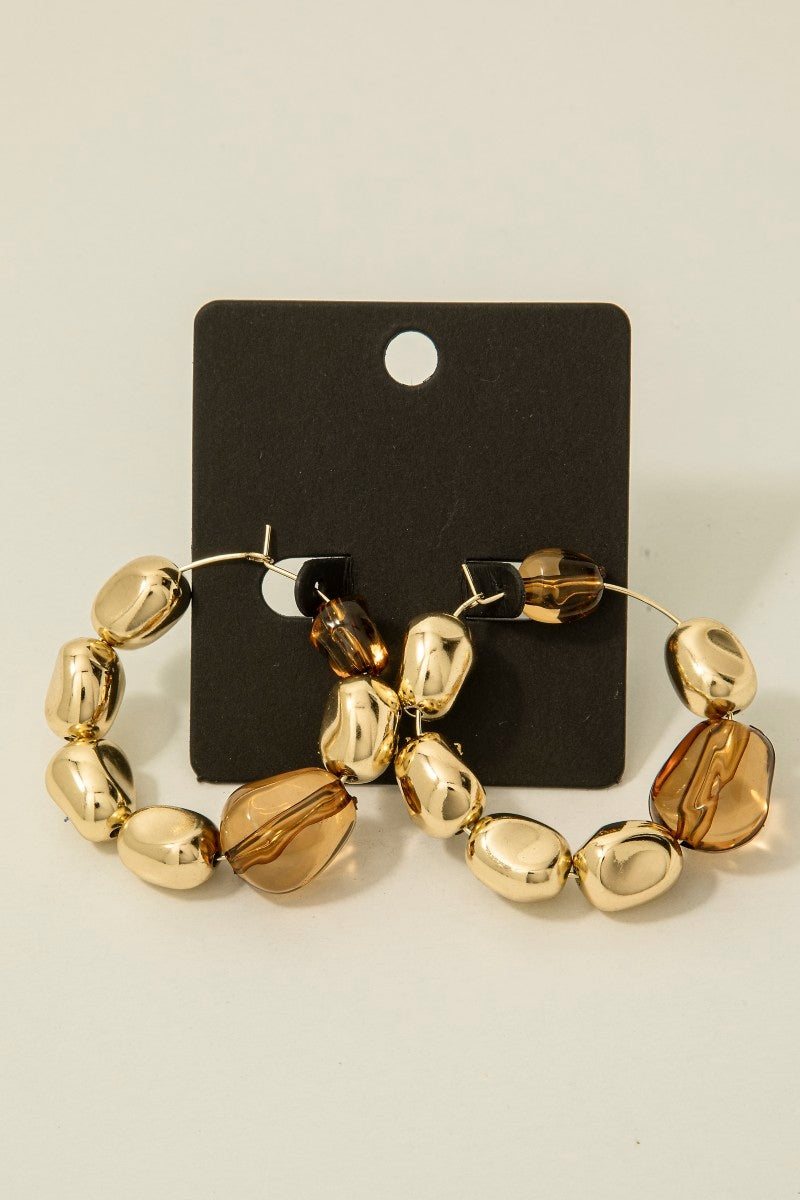 Rusty - A Pair of Abstract & Acrylic Beads Hoop Earrings