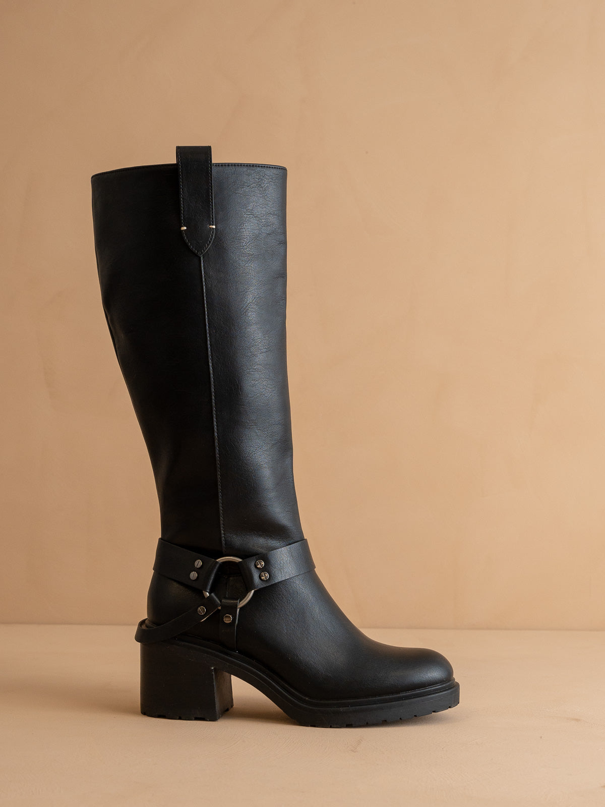 Explore More Collection - The Leanne | Black Moto Knee High Boot