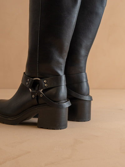 Explore More Collection - The Leanne | Black Moto Knee High Boot