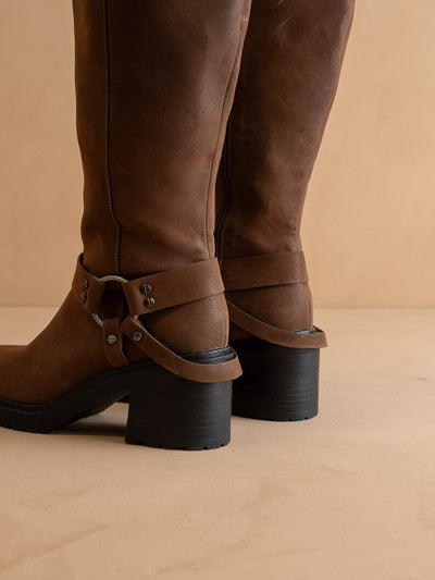 Explore More Collection - The Leanne | Coffee Moto Knee High Boot
