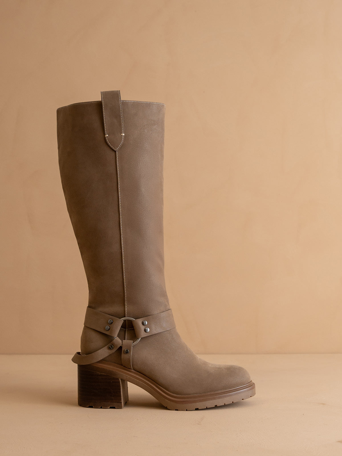 Explore More Collection - The Leanne | Dark Taupe Moto Knee High Boot