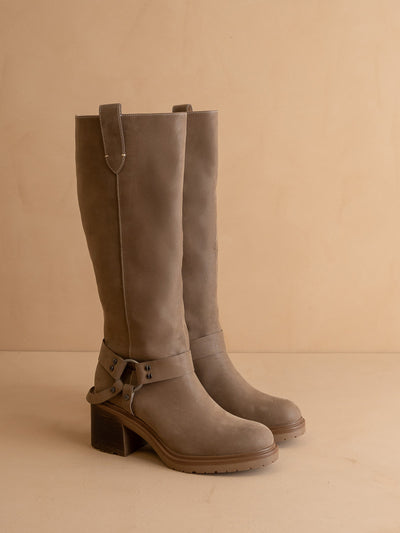 Explore More Collection - The Leanne | Dark Taupe Moto Knee High Boot