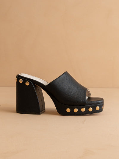 Explore More Collection - The Leona | Black Studded Platform Heel