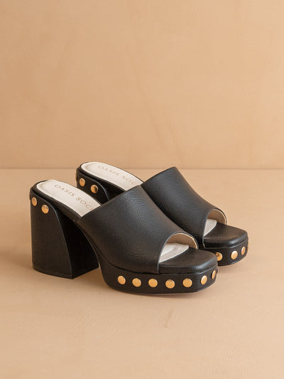 Explore More Collection - The Leona | Black Studded Platform Heel