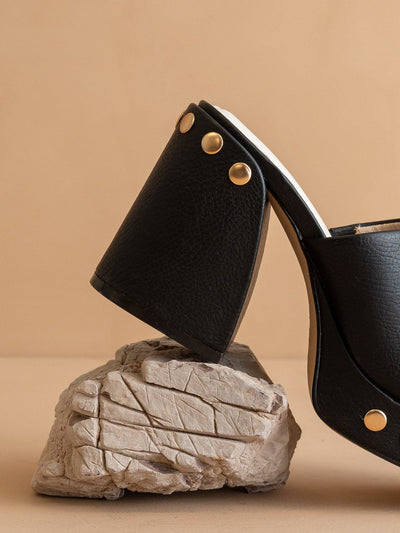 Explore More Collection - The Leona | Black Studded Platform Heel