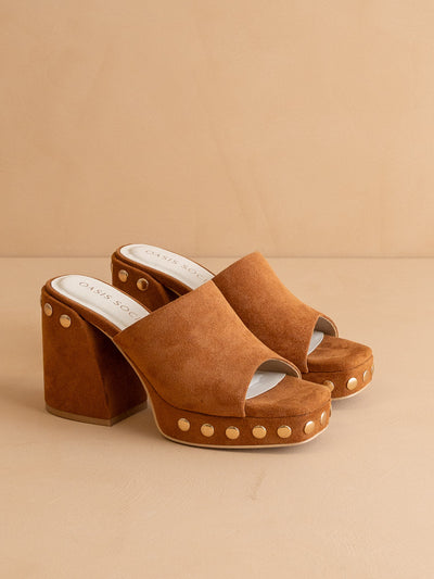 Explore More Collection - The Leona | Caramel Studded Platform Heel
