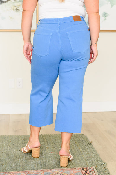 Explore More Collection - Lisa High Rise Control Top Wide Leg Crop Jeans in Sky Blue