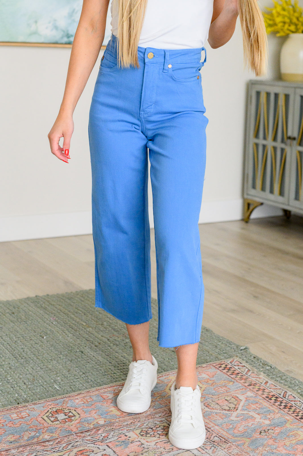 Explore More Collection - Lisa High Rise Control Top Wide Leg Crop Jeans in Sky Blue