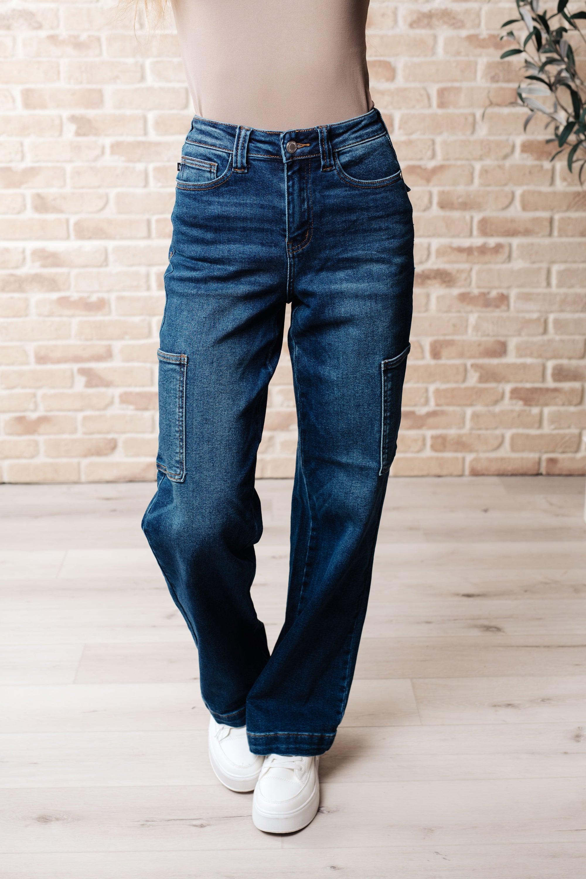 Explore More Collection - Leila High Rise Cargo Straight Jeans