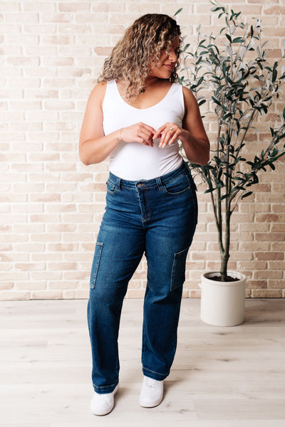 Explore More Collection - Leila High Rise Cargo Straight Jeans