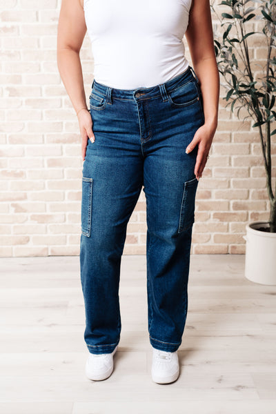 Explore More Collection - Leila High Rise Cargo Straight Jeans