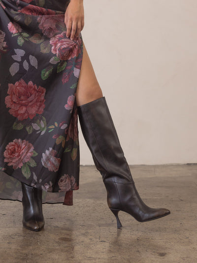 Explore More Collection - The Lexington | Distressed Black Brown Pointed Toe Knee High Boot