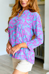 Explore More Collection - Lizzy Babydoll Top in Emerald and Pink Paisley