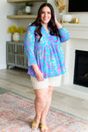 Explore More Collection - Lizzy Babydoll Top in Teal and Purple Leopard