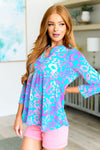 Explore More Collection - Lizzy Babydoll Top in Teal and Purple Leopard