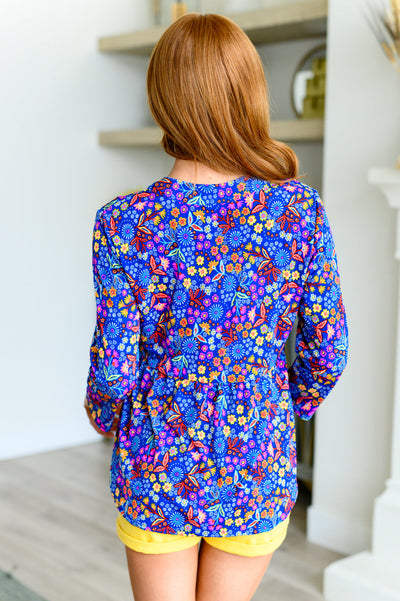 Explore More Collection - Lizzy Babydoll Top in Royal Retro Floral