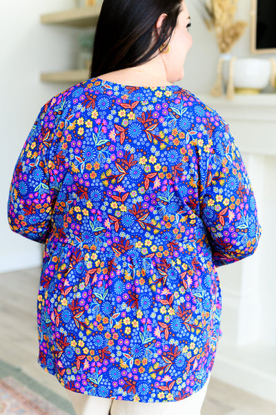 Explore More Collection - Lizzy Babydoll Top in Royal Retro Floral